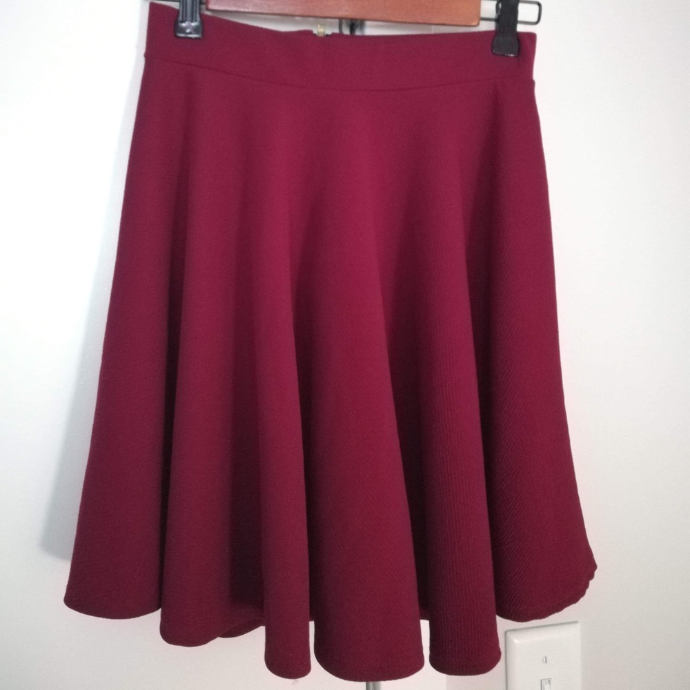 Red Burgundy Flared Skater Skirt